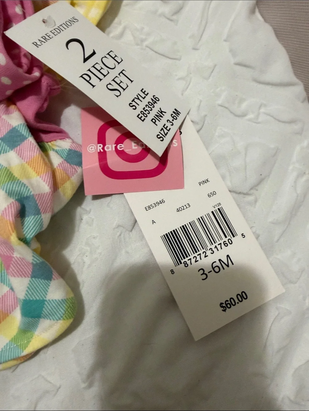 Rare Editions Pink Bunny Plaid Dress & Polka Dot Pants Set